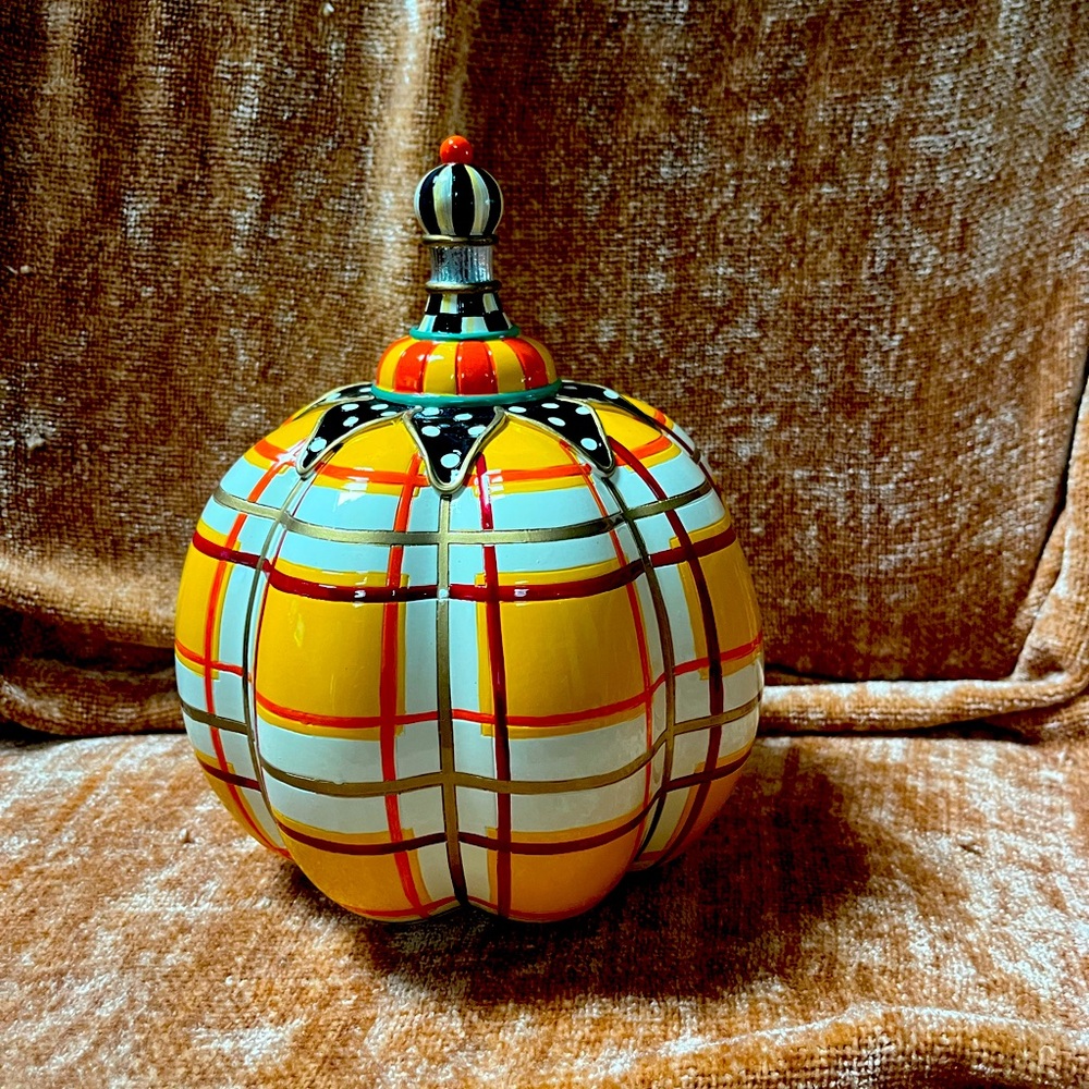 MacKenzie Childs Plaid Ceramic Pumpkin